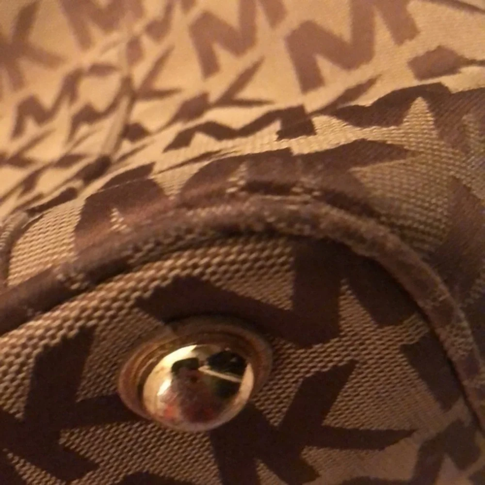 Michael kors signature brown khaki tote bag gold straps